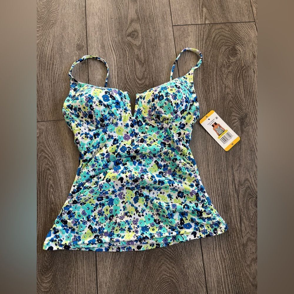 Anne cole woman’s blue ditsy floral swim top